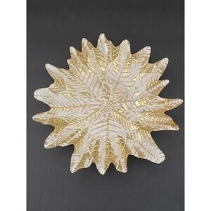 AKCAM Turkish GLASS 7.5" Poinsettia Gold & White Plates Shimmer/Sparkle‎ -set 3